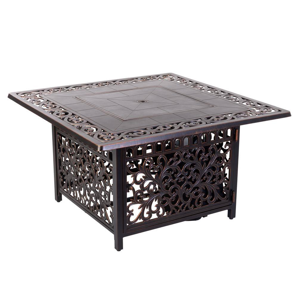 Fire Sense Sedona 42 in. x 24 in. Square Aluminum Propane Fire Pit Table in Antique Bronze