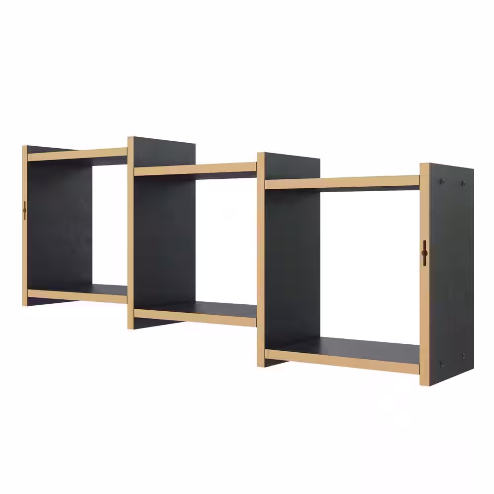DANYA B Bauhaus Black MDF Wood 3-Cube Floating Wall Shelf