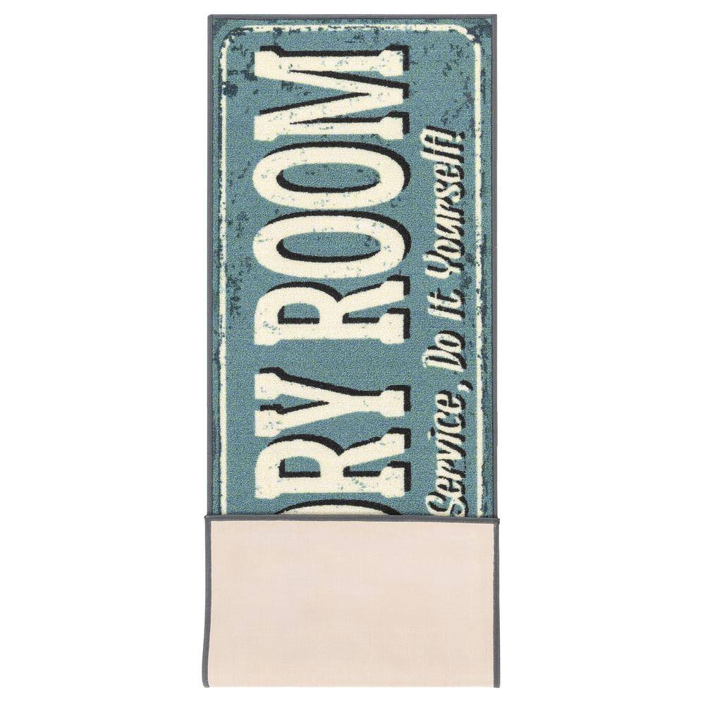 Ottomanson Laundry Collection Non-Slip Rubberback 2x5 Laundry Room Runner Rug, 20 in. x 59 in., Baby Blue