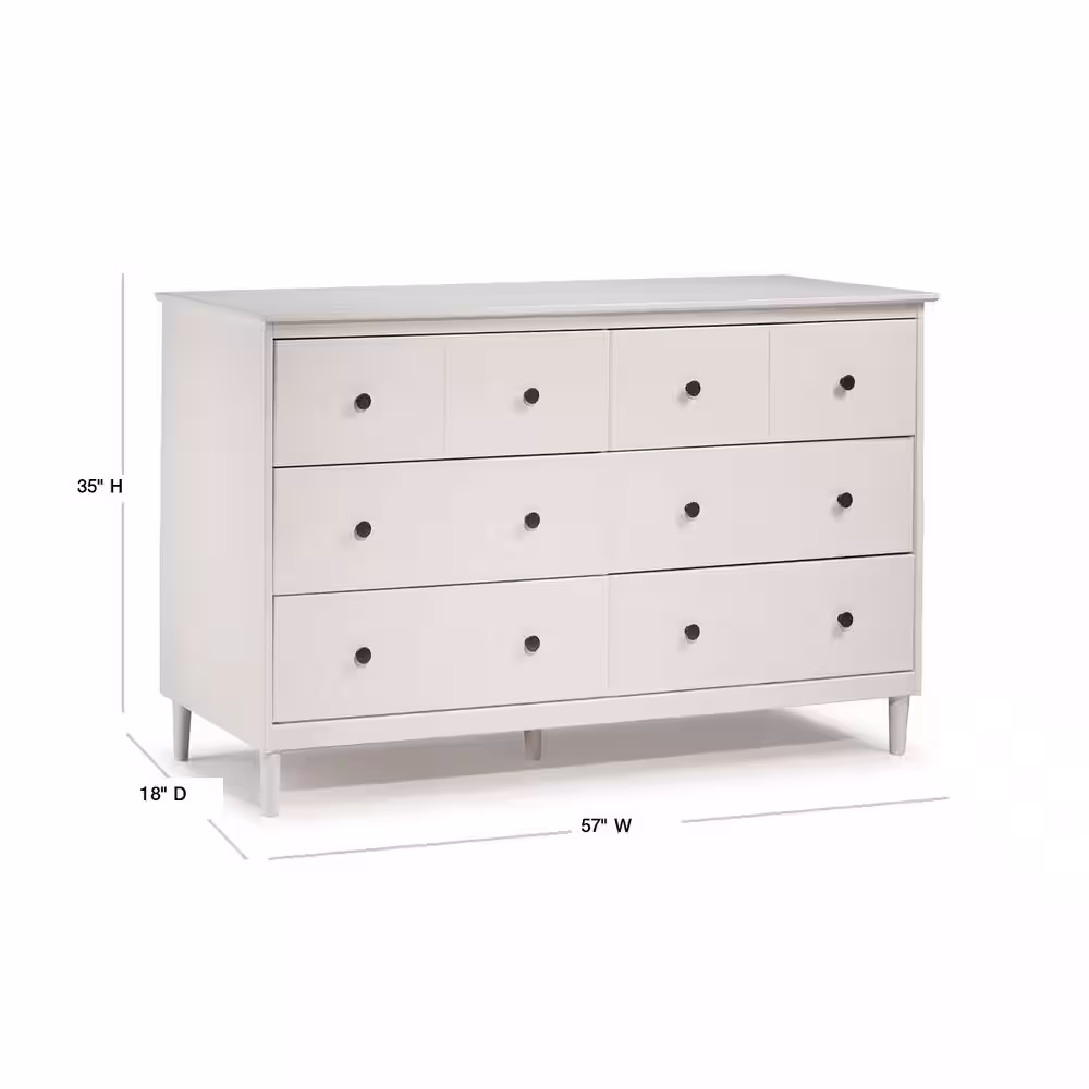 Walker Edison Furniture Company Classic Mid Century Modern 6-Drawer White Solid Wood Dresser