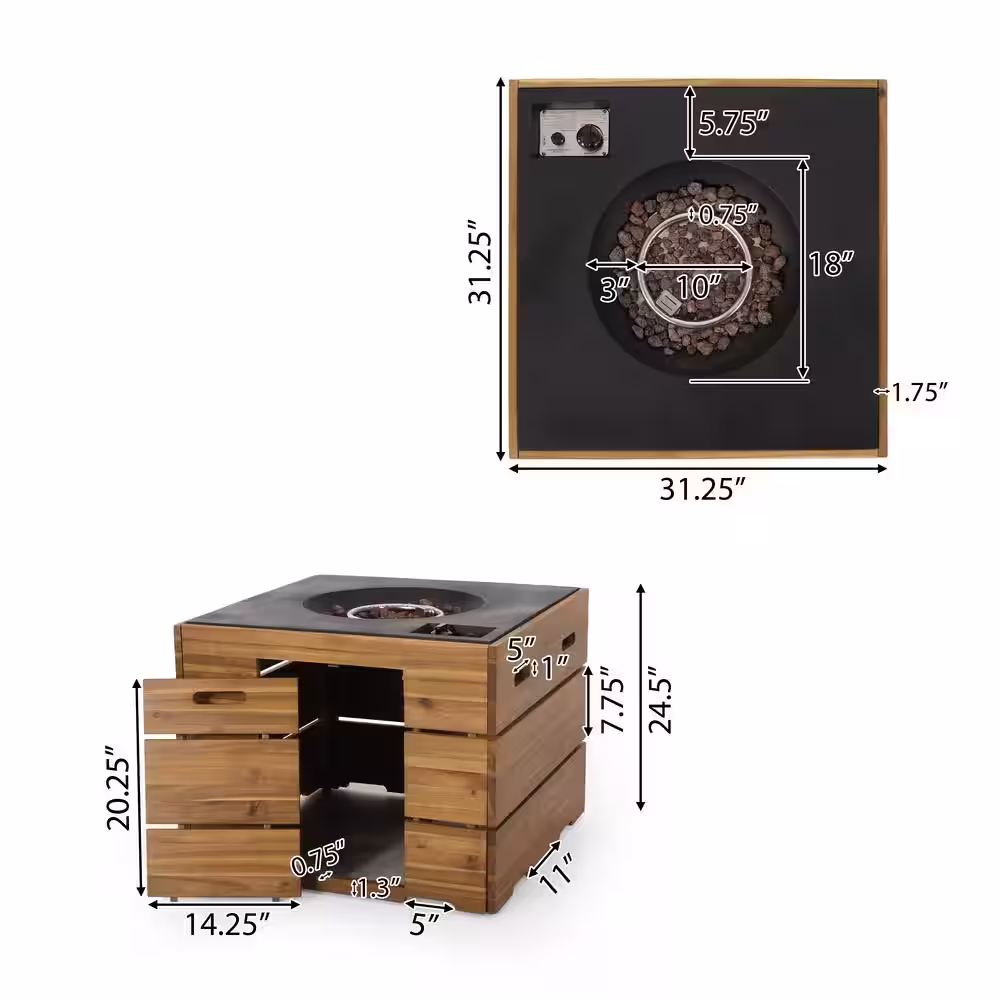 Noble House Barnsley Teak Square Wood Fire Pit Table