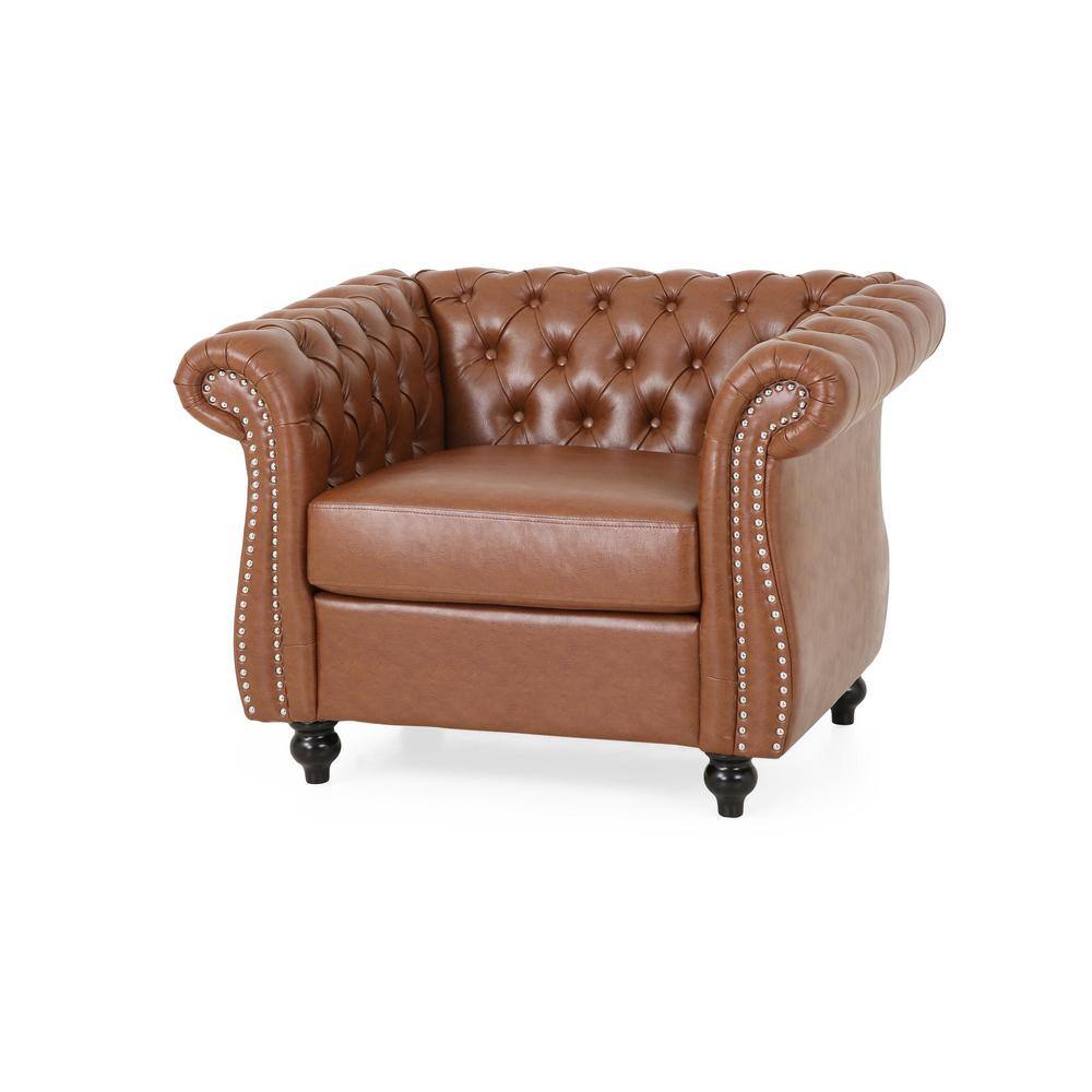 Noble House Silverdale Cognac Brown Faux Leather Nailhead Trim Club Chair (Set of 2)
