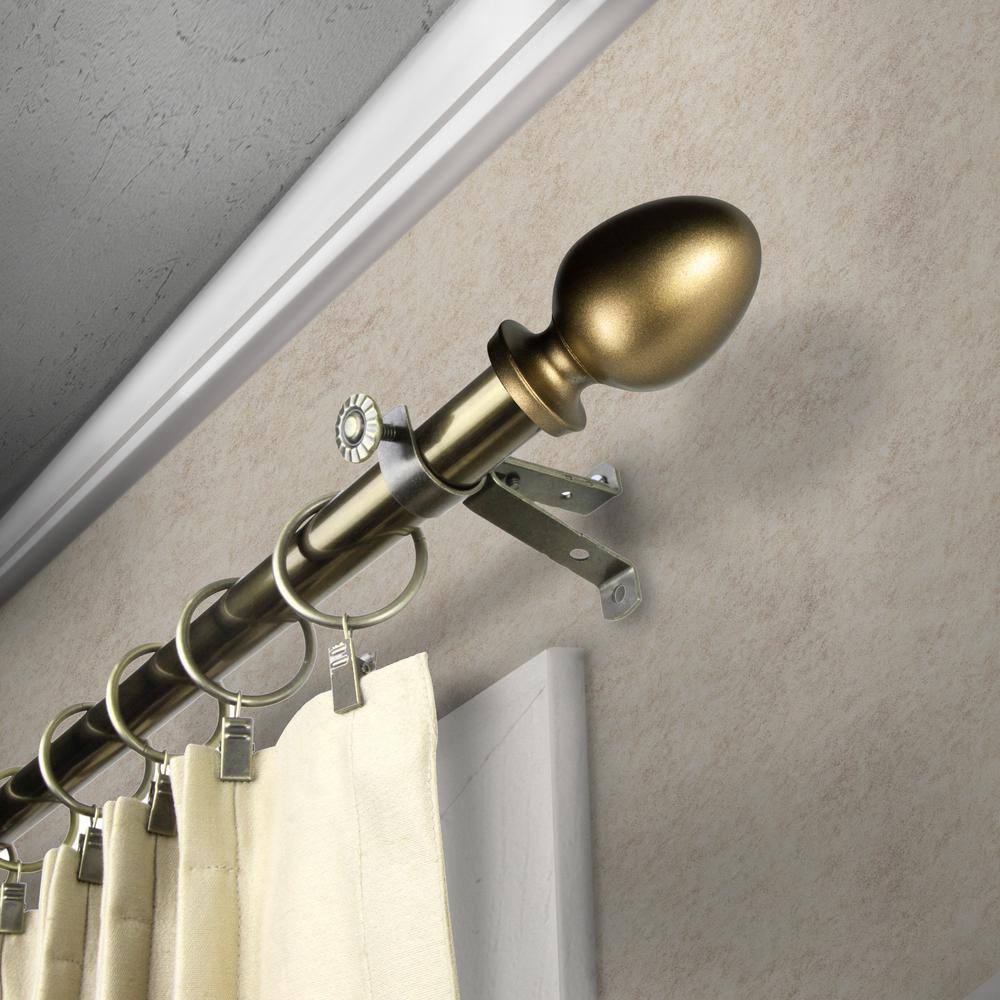 EMOH Tomesha 20-36 in. sides, 38-72 in. center Adjustable Bay Window Curtain Rod 13/16 in. in Antique Brass with Finial
