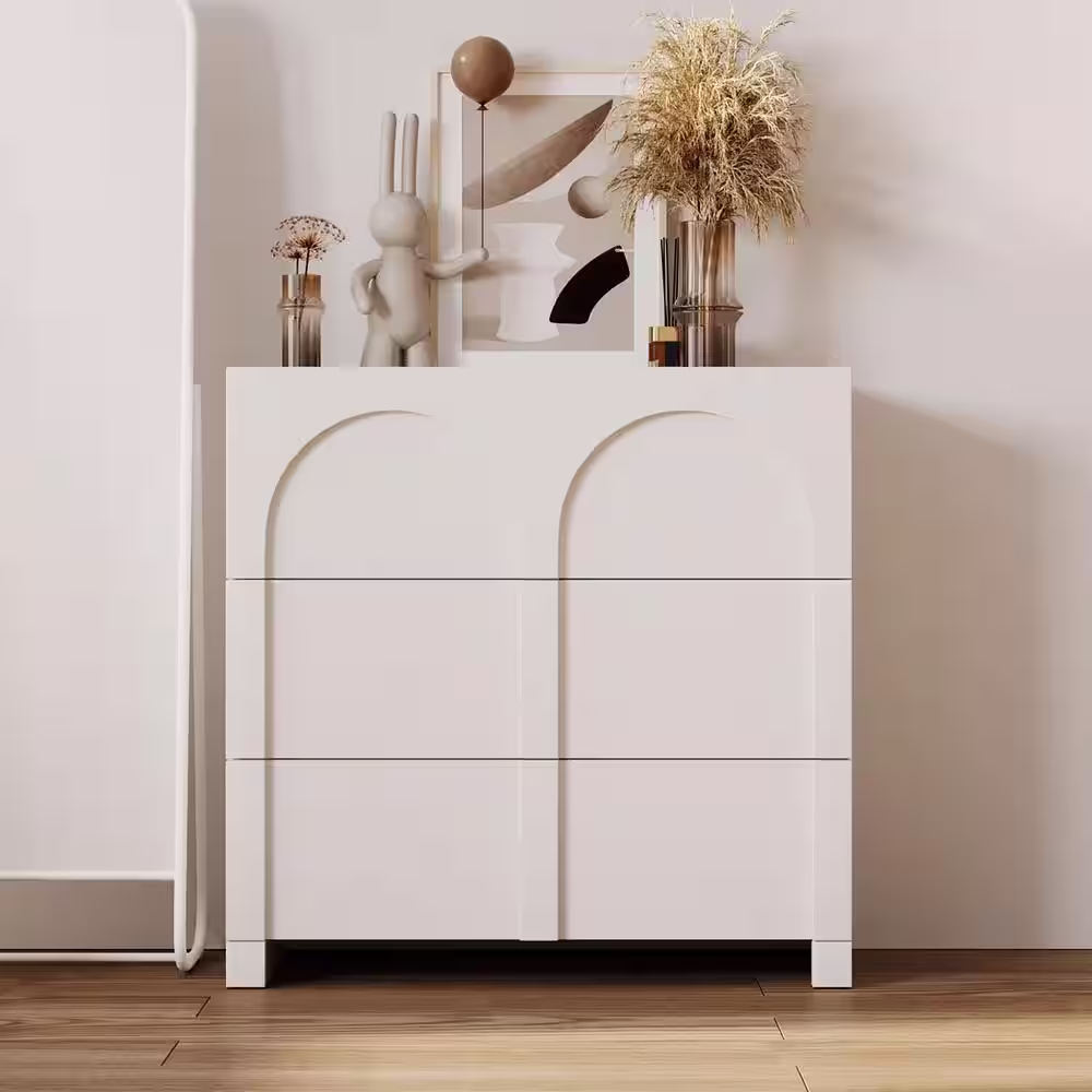 Harper & Bright Designs Half Gloss White Modern Arch Design 3 Drawers 27.6 in. Chest of Drawers