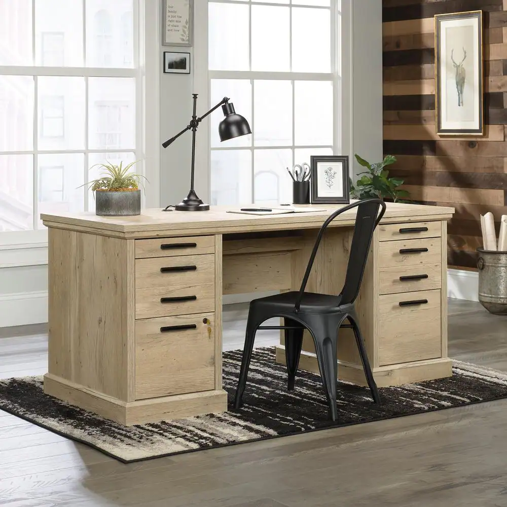 SAUDER Aspen Post 65.118 in. W Prime Oak 6-Drawer Executive Desk