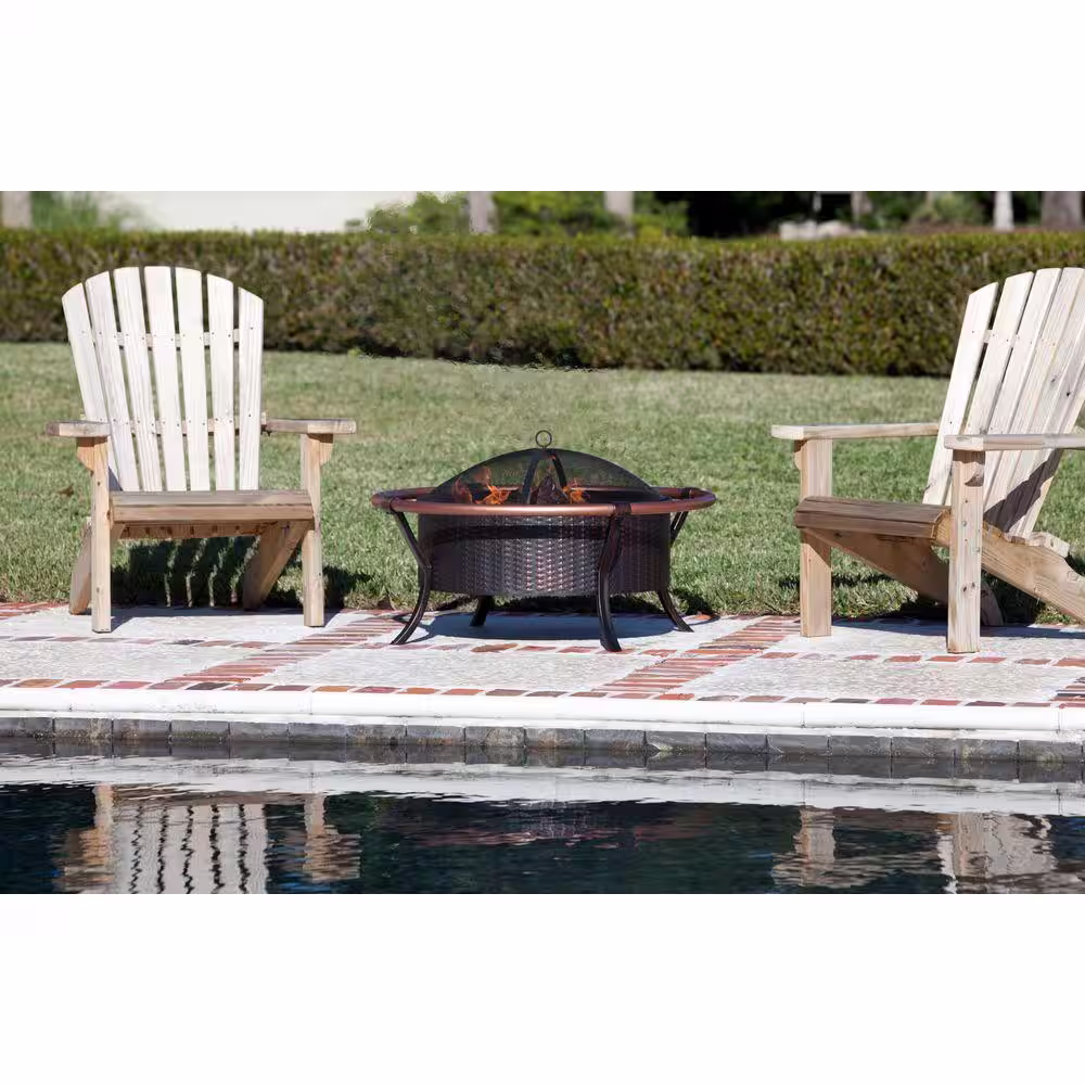 Fire Sense Copper Rail 37 in. Round Steel Fire Pit in Brushed Bronze