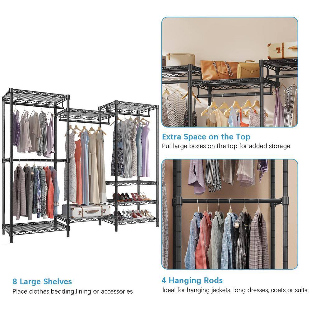 None Black Metal Heavy Duty Garment Clothes Rack 69 in. W x 76 in. H