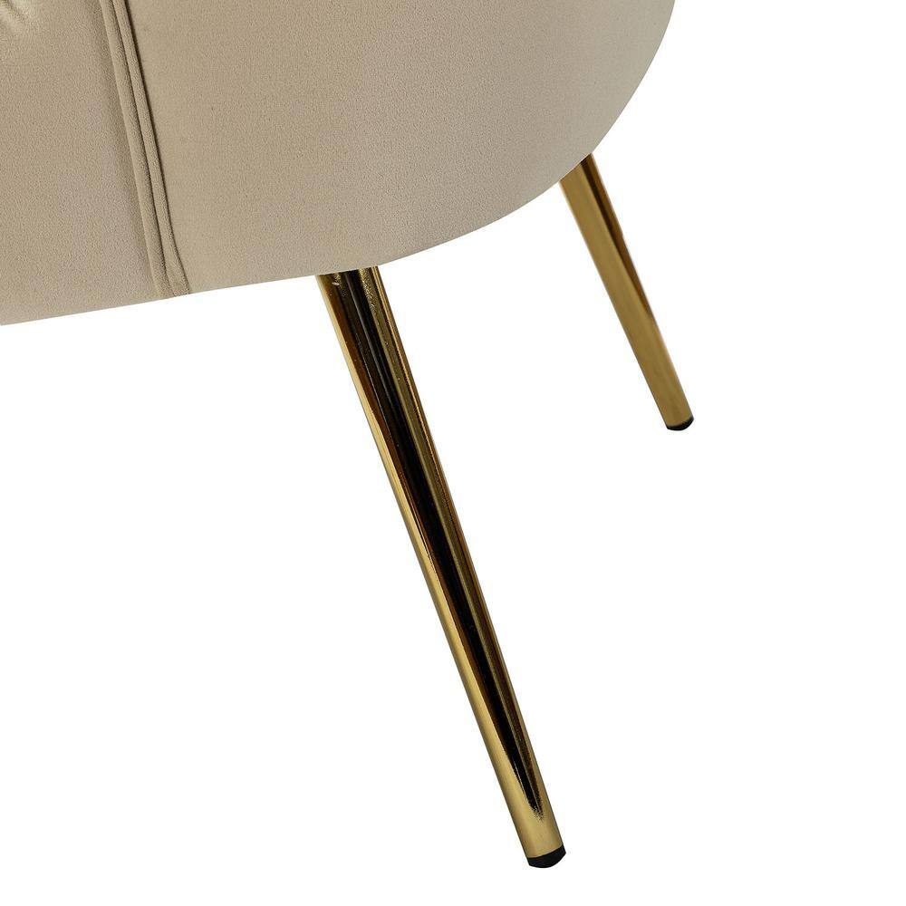 JAYDEN CREATION Monica Modern Tan Velvet Comfy Living Room Side Chair with Golden Metal Legs (Set of 2)