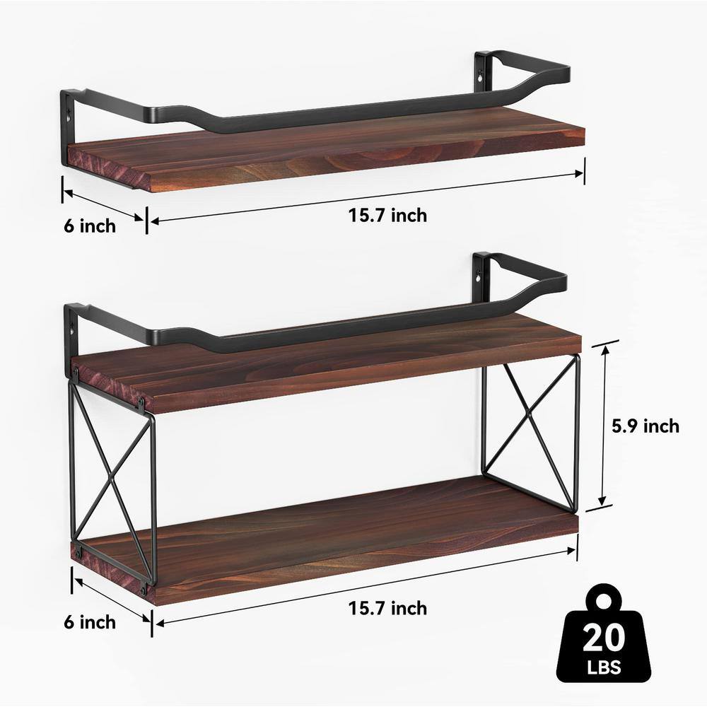 None 15.7 in. W x 6 in. D Brown wood Floating Shelves, Bathroom Shelves Over Toilet, Decorative Wall Shelf