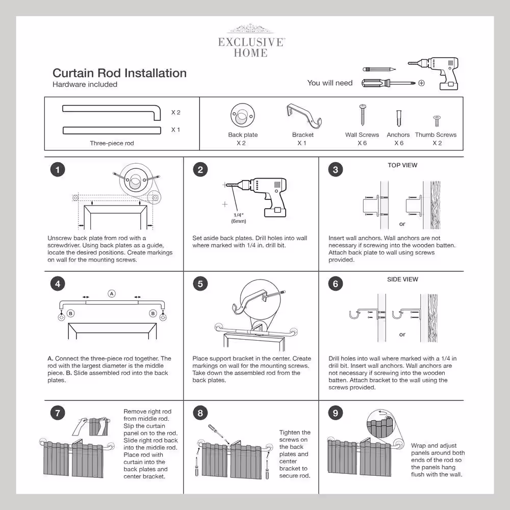 EXCLUSIVE HOME Holden 52 in. - 72 in. Adjustable 1 in. Wrap Around Curtain Rod Kit in Matte Black