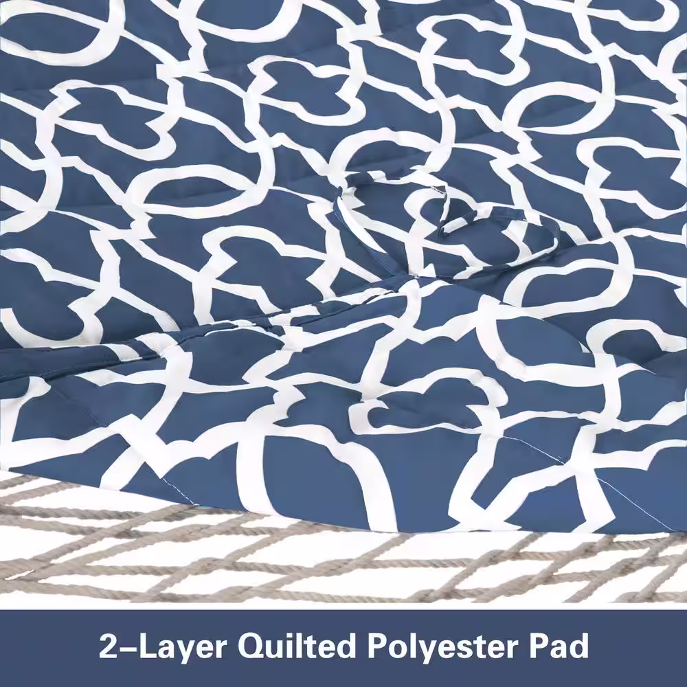 None 10 ft. x 12 ft. Quilted Rope Hammock and 12 ft. Steel Hammock Stand with Detachable Pillow, Blue Pattern