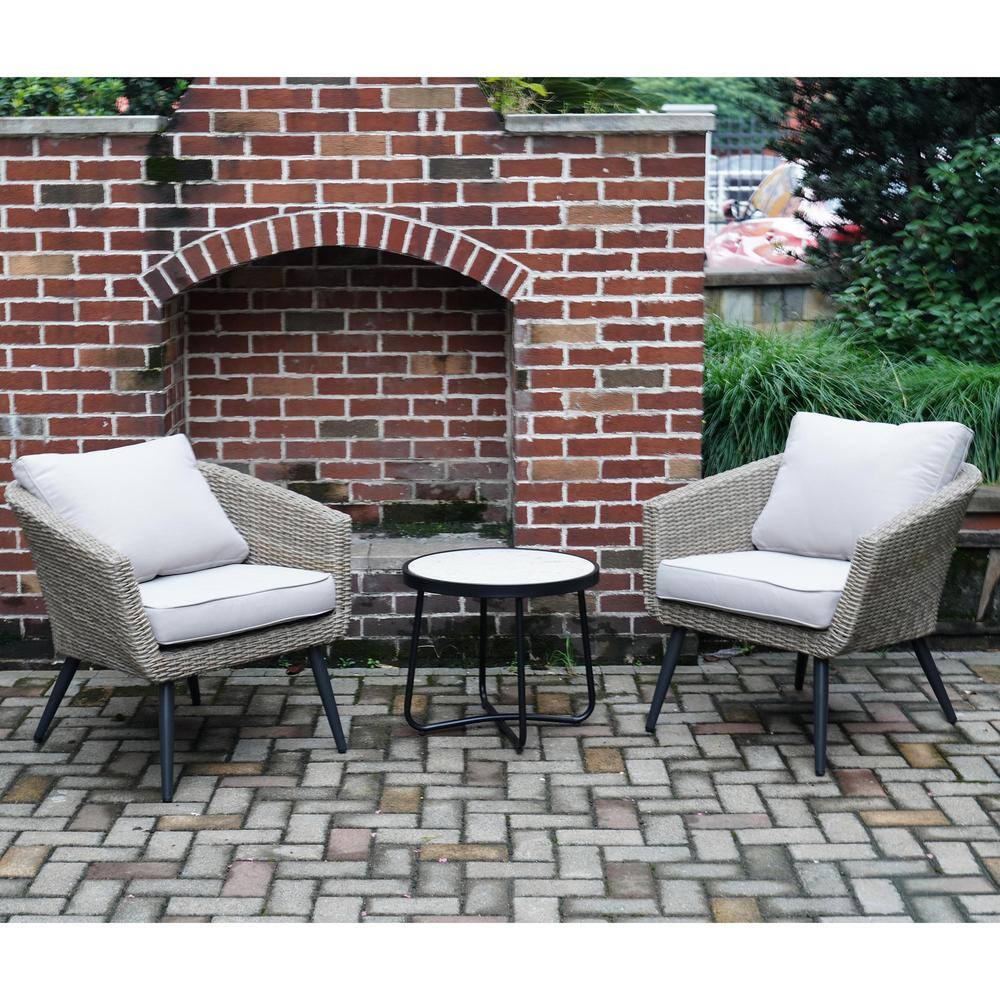 SUNRINX 3-Piece Wicker Bistro Set with Beige Cushions