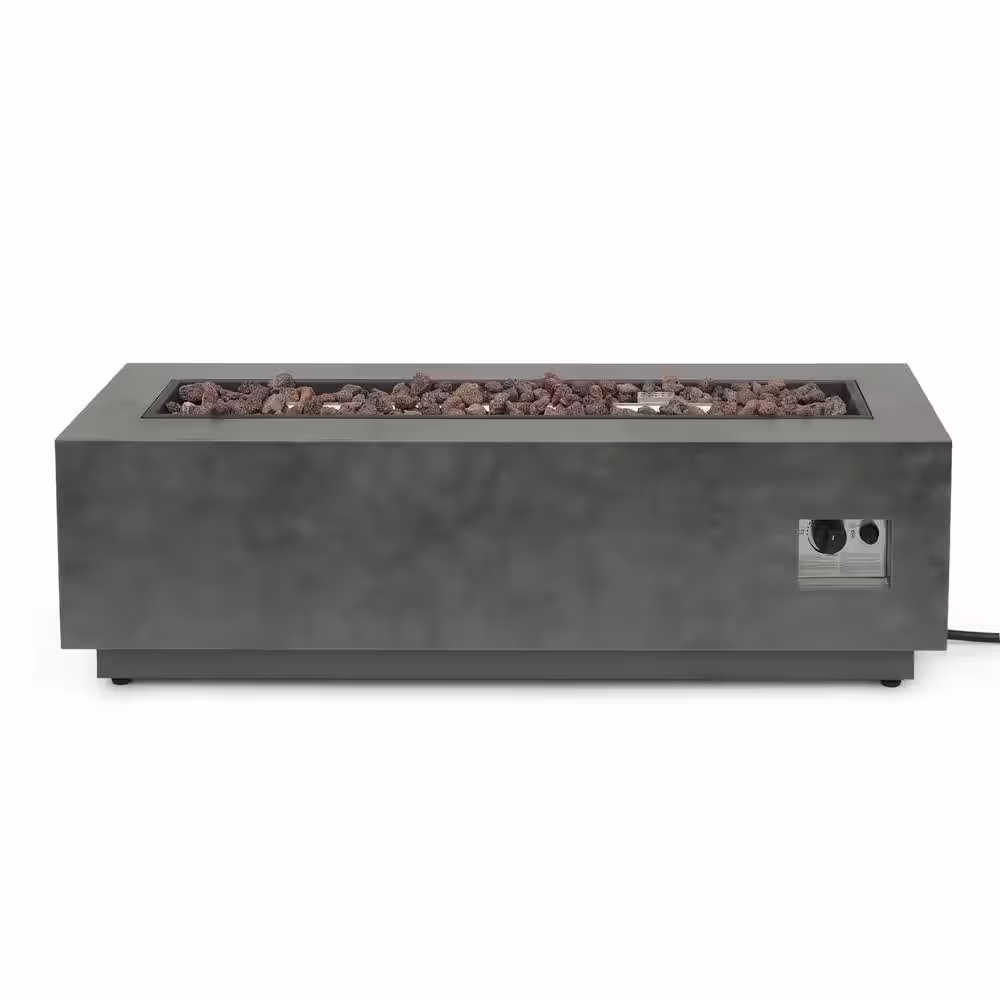 Noble House Wellington 15.25 in. x 19.75 in. Rectangular Concrete Propane Fire Pit in Dark Grey with Tank Holder
