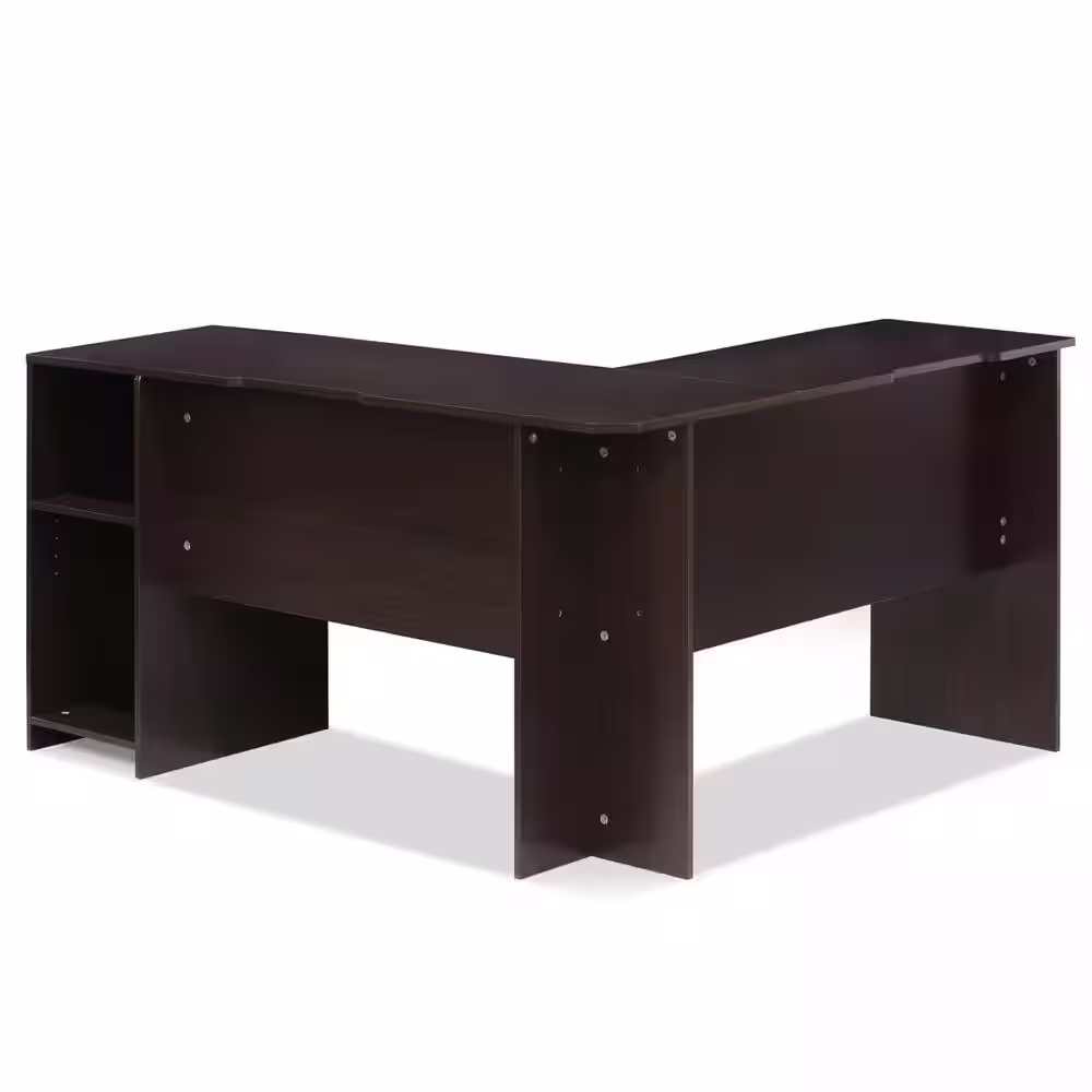 Furinno 54 in. L-Shaped Espresso Computer Desk with Shelves