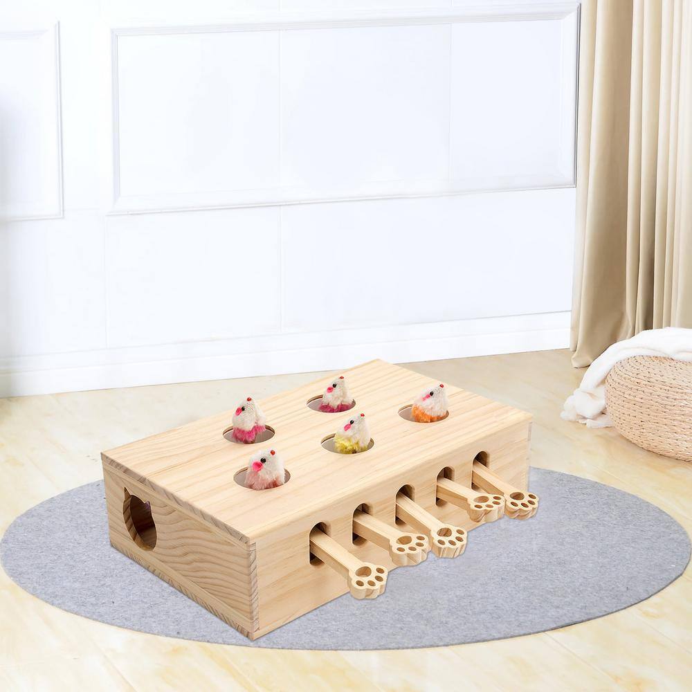 None 13.2 in. x 3.9 in. Solid Wood Whack-A-Mole Cat Toy