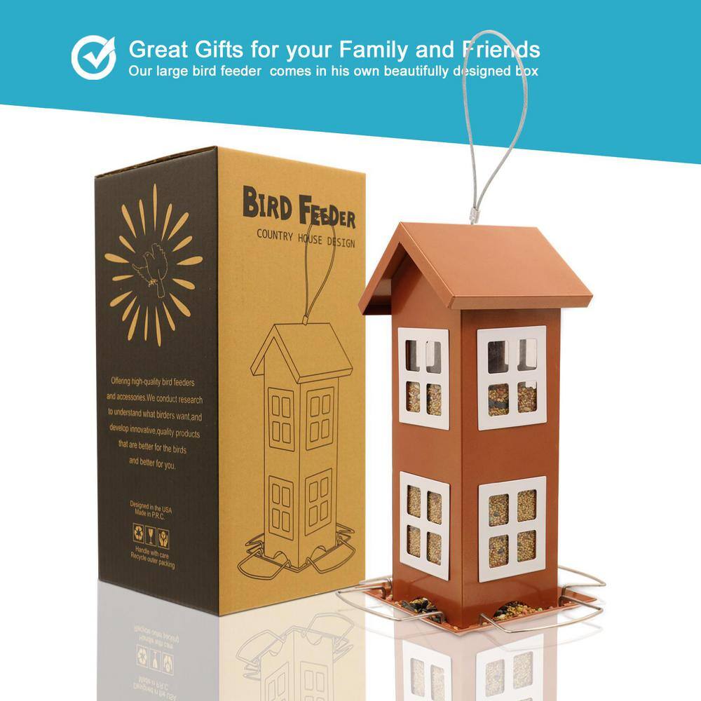 None House Bird Feeders Outside- Country House Design, Hook Hang on Tree, Poles in Backyard Gift Idea, 4.7*10.2