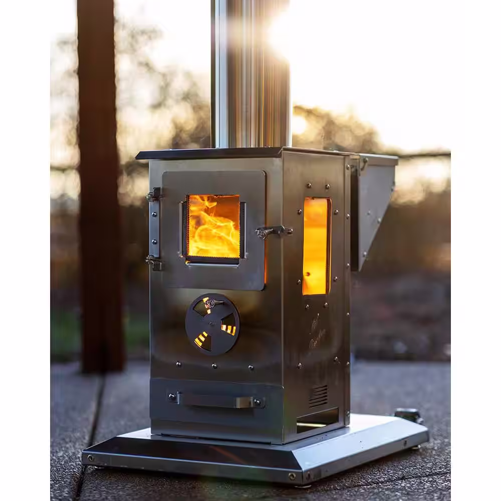 None 72,000 BTU Stainless Steel Lil Timber Elite Wood Pellets Burning Patio Heater