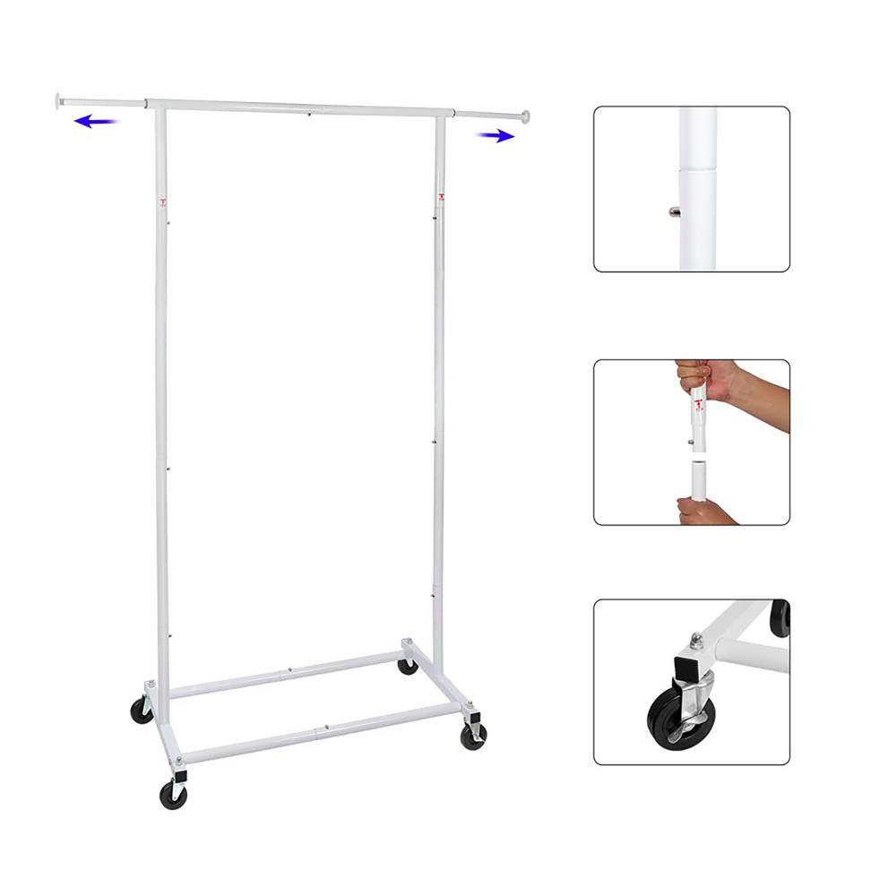 None White Metal Garment Clothes Rack with Wheels 48 in. W x 59 in. H