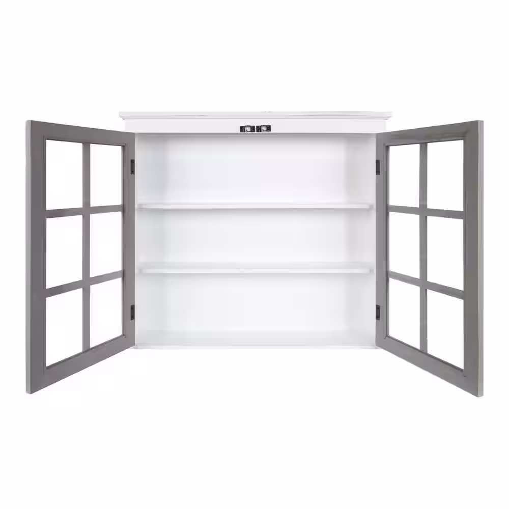 Kate and Laurel Hutchins 7 in. x 30 in. x 28 in. White/Gray Wood Floating Decorative Cubby Wall Shelf With Brackets