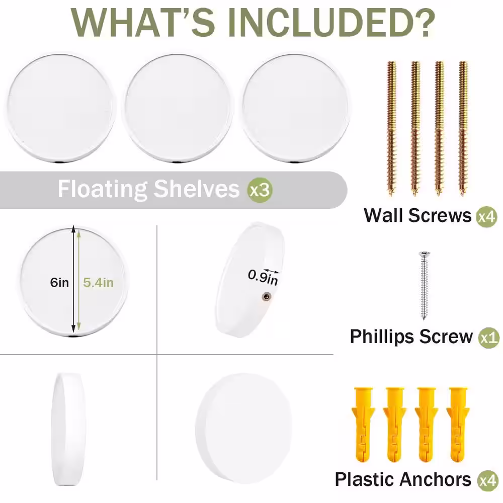 None 6 in. W x 0.9 in. D Round Floating Shelves Set of 3 White Rustic Wood Small Wall Shelves Decorative Wall Shelf