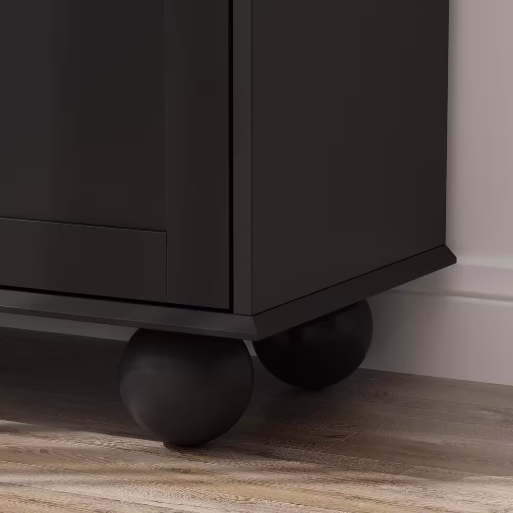 None 72.3 in. Black Wood 5-Shelf Standard Bookcase with Ball-Shape Legs