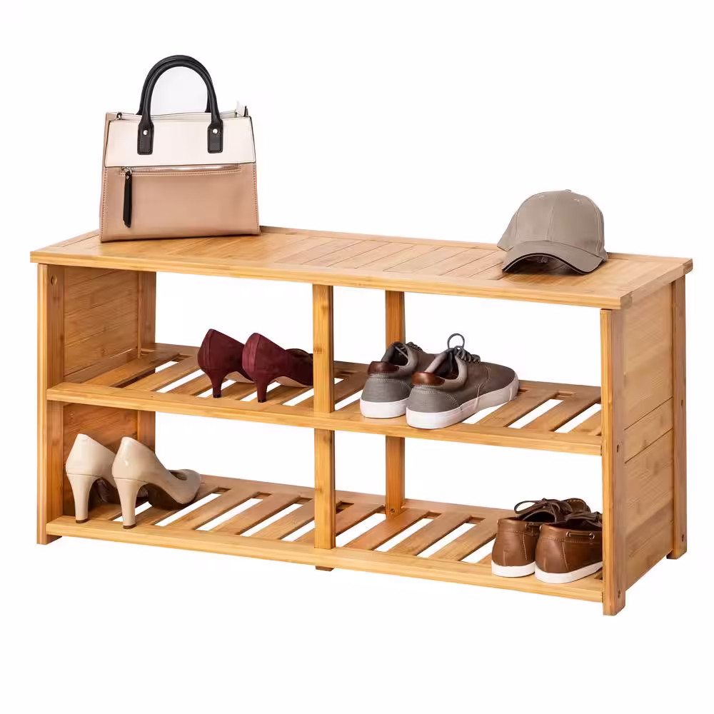 Honey-Can-Do 18.5 in. H x 42 in. Natural Bamboo Shoe Storage Bench