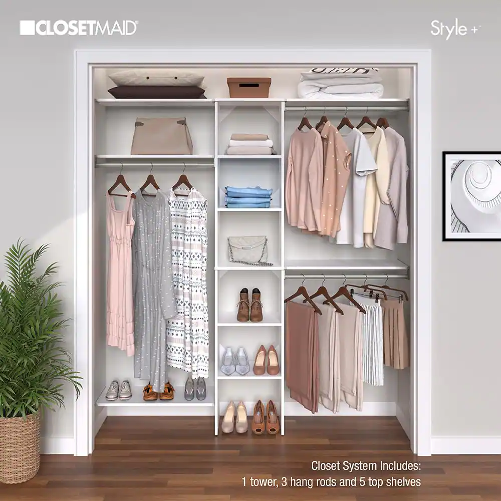 ClosetMaid Style+ 64.9 in W - 112.9 in W White Basic Narrow Wood Closet System Kit