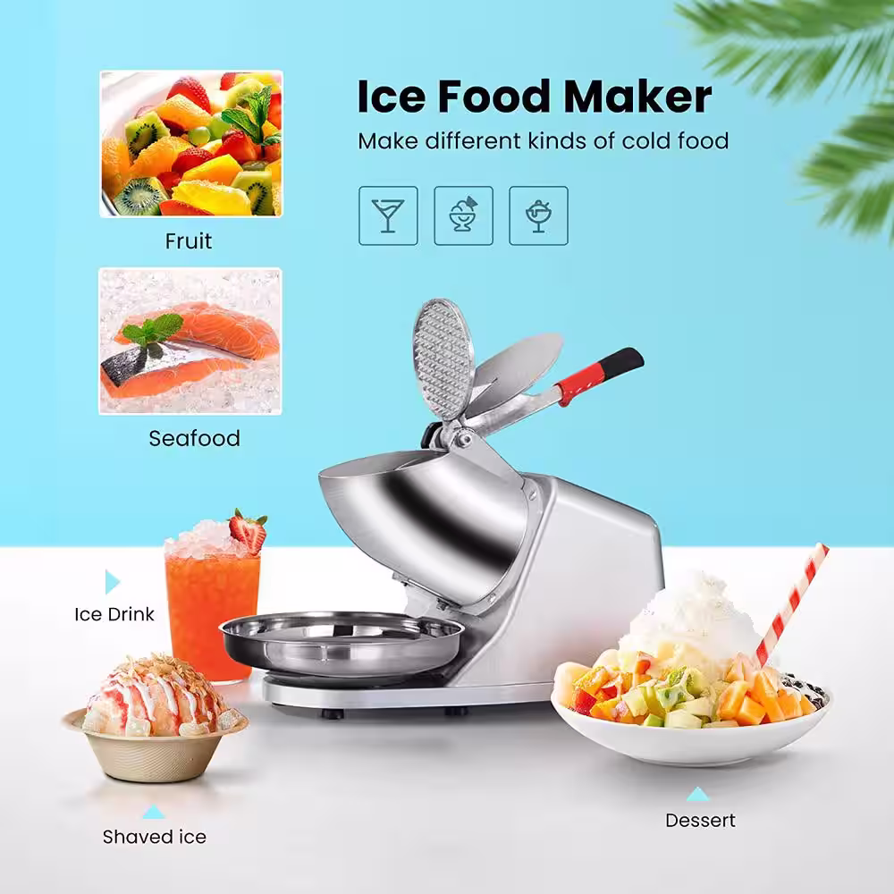 VIVOHOME Electric 11 oz. 210 lbs./Hour 4-Blades Ice Crusher Shaver Snow Cone Machine with Ice Pick in Silver