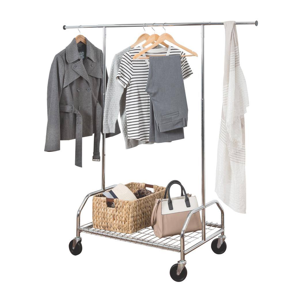 Honey-Can-Do Chrome Steel Clothes Rack with Bottom Shelf 59.3 in. W x 66.73 in. H