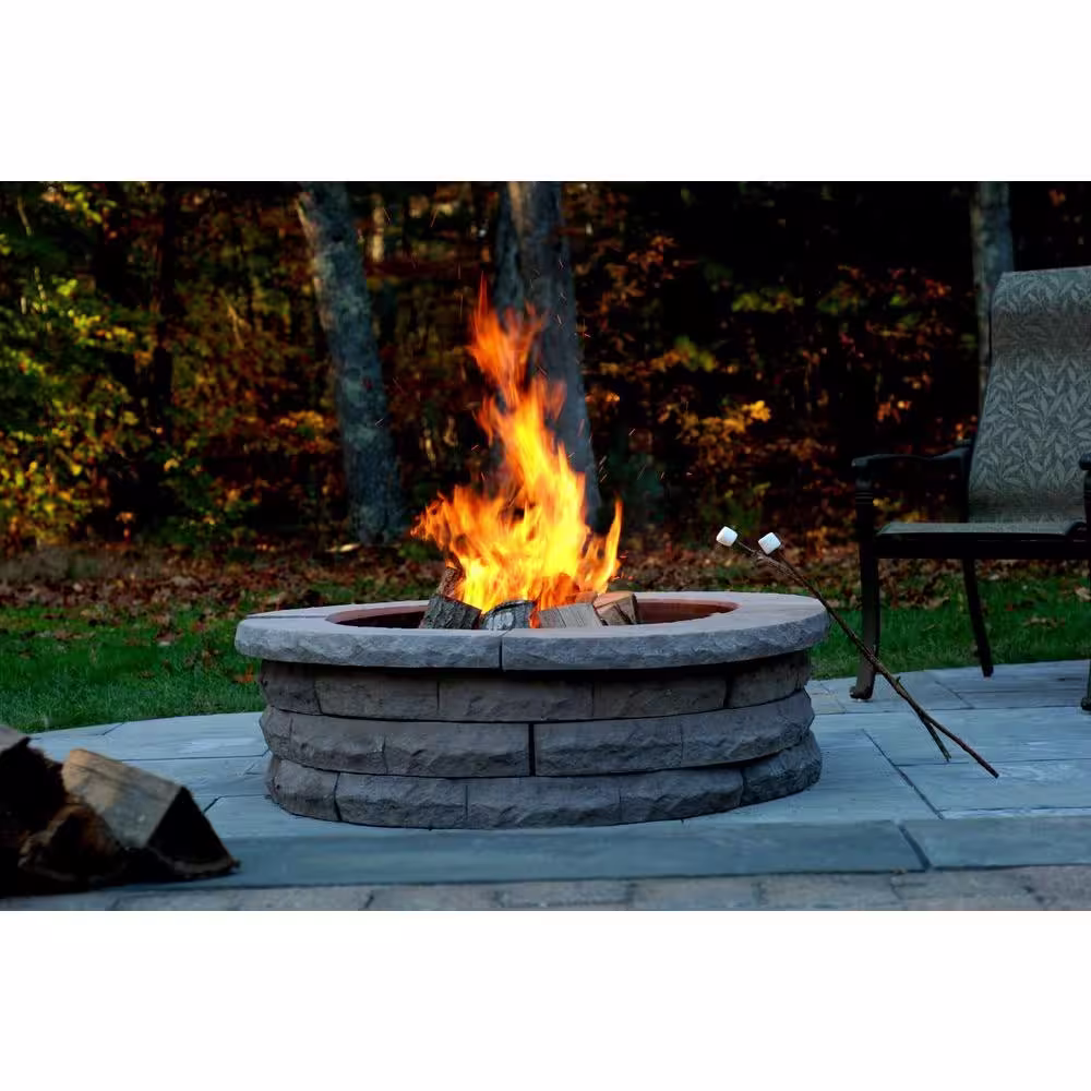 Nantucket Pavers Ledgestone 47 in. x 14 in. Round Concrete Wood Fuel Fire Pit Ring Kit Tan Variegated