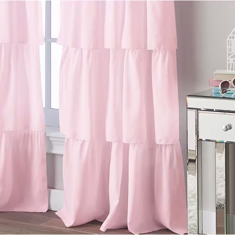None Pink Solid Rod Pocket Room Darkening Curtain - 42 in. W x 95 in. L