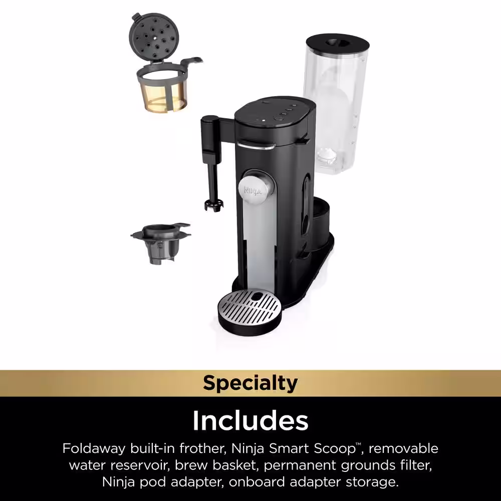 NINJA Pods and Grounds 3-Cup Black Specialty Single-Serve Coffee Maker with K-Cup Pod Compatibler-PB051