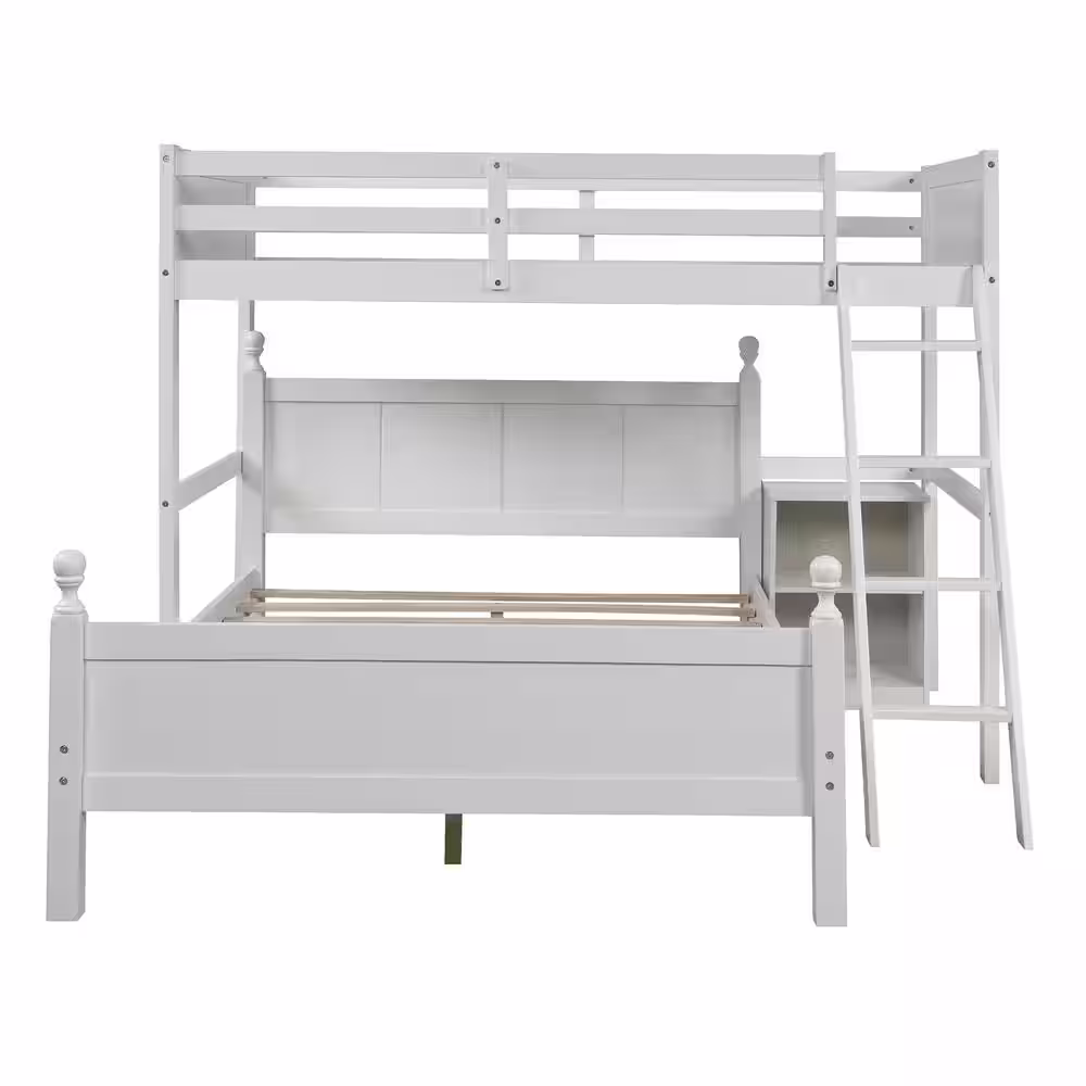 Harper & Bright Designs White Twin Over Full Loft Bed with Cabinet