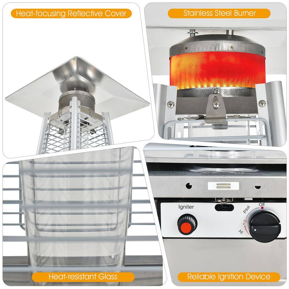 Costway 42000 BTU 90 in. Tall Residential Pyramid Patio Heater Quartz Glass Tube Silver Flame Heating with Wheel