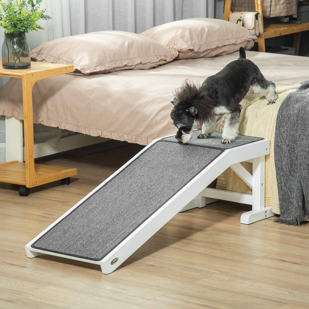 PawHut 49 in. x 16 in. x 14 in. White Dog Ramp for Bed, Pet Ramp for Dogs with Non-Slip Carpet and Top Platform