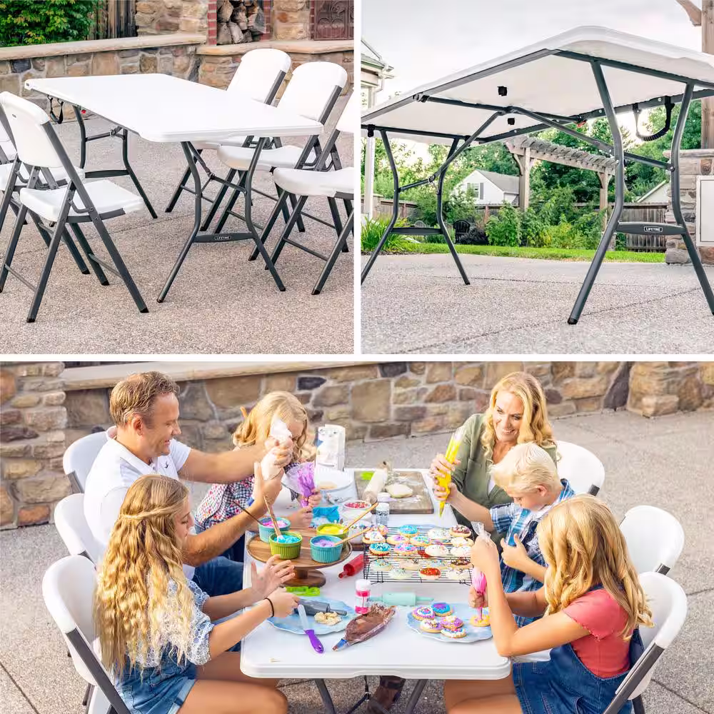 Lifetime 6 ft. White Plastic Fold-In-Half Table (Light Commercial)