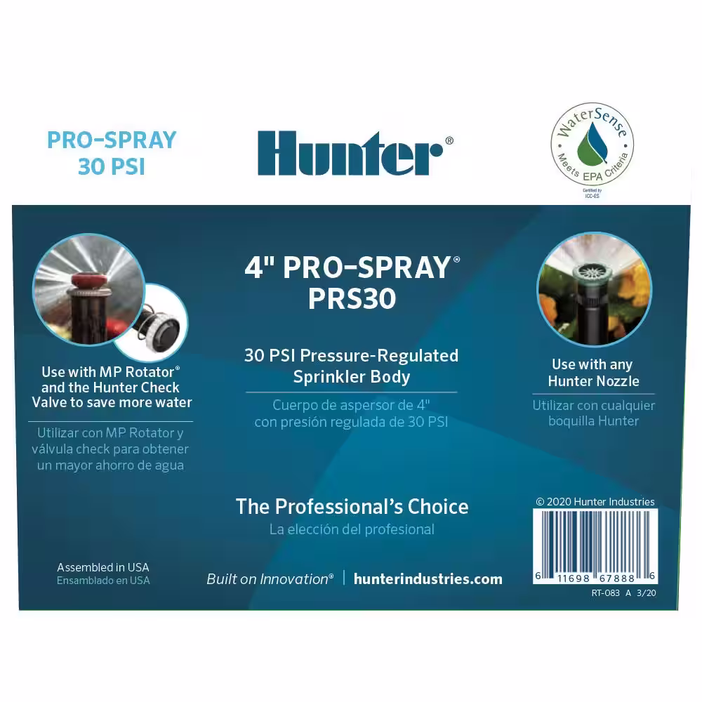 Hunter 4 in. Pop-Up Pro-Spray Sprinkler Pressure Regulated Body with 15 ft. ADJ Noz