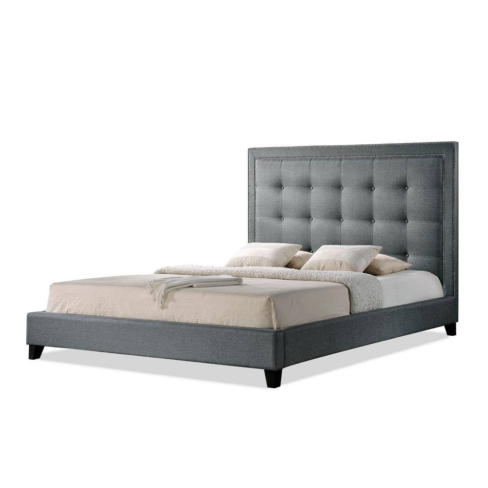 Baxton Studio Hirst Transitional Gray Fabric Upholstered King Size Bed