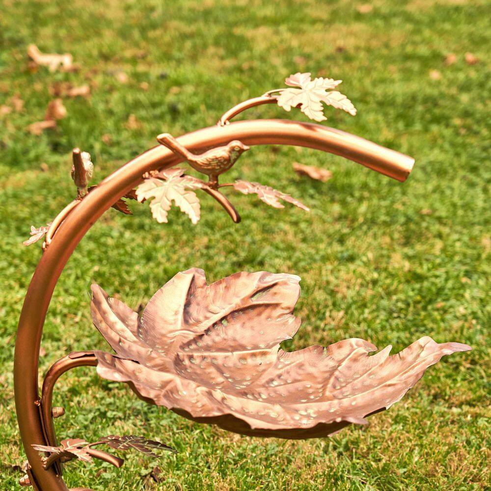 Zaer Ltd. International 29 in. Tall Maple Leaf Birdbath with Birds in Antique Copper