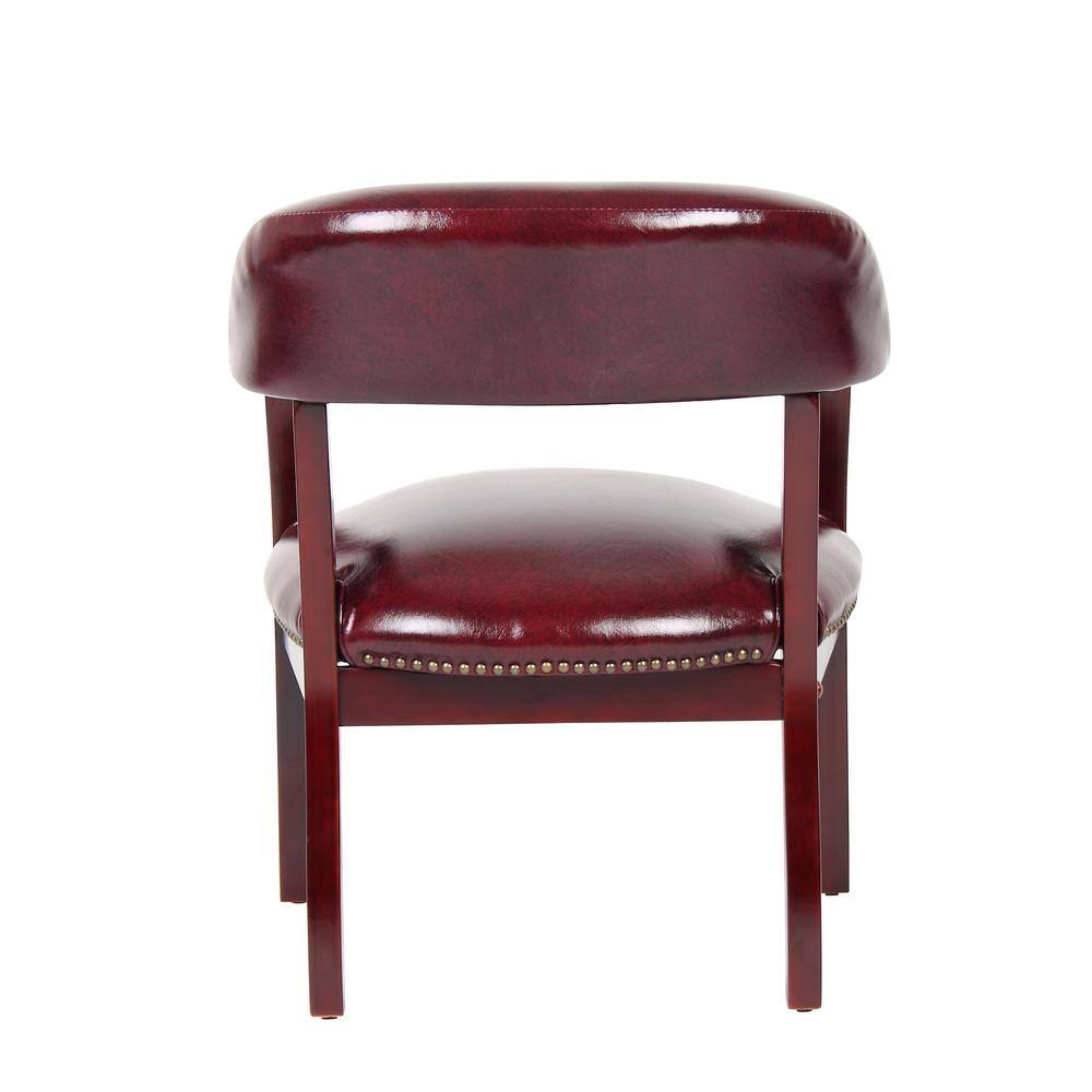 BOSS Office Products Captains Chair Burgundy Vinyl Mahogany Brass Nail Heads