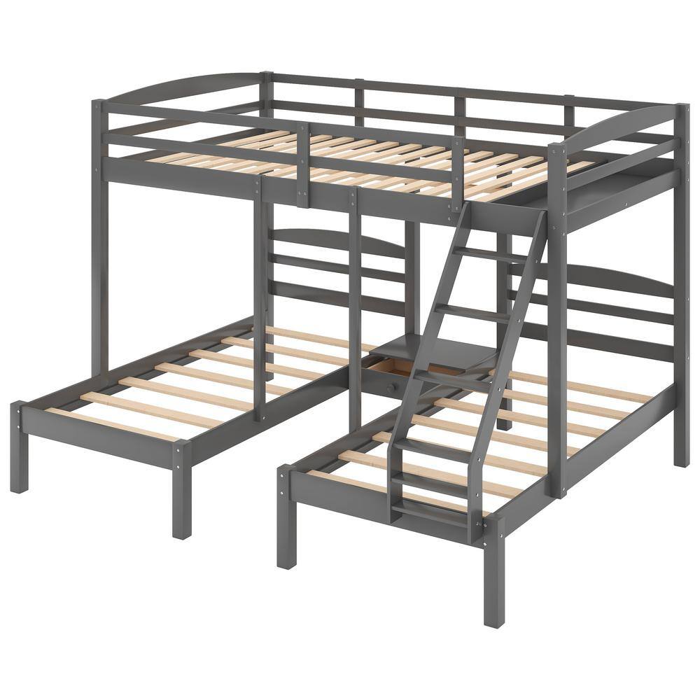 Qualler Gray Full Over Twin Triple Bunk Bed