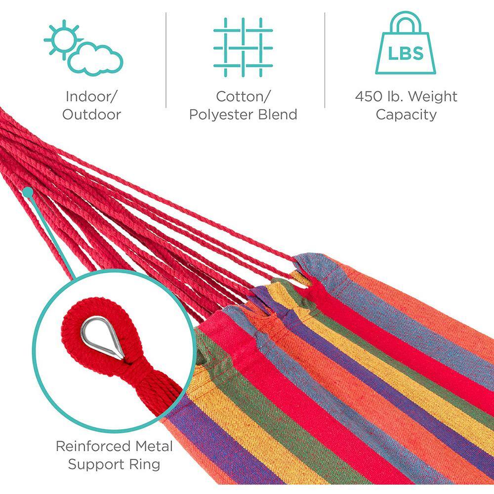 None 10 ft. Fabric Cotton Hammock Bed w/ Space Saving Steel Stand, Tropical (450 lbs. Capacity- Premium Carry Bag Included)