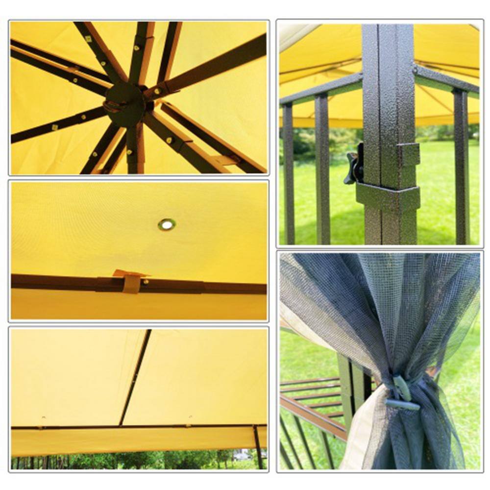 None 10 ft. x 10 ft. Beige Top Patio Gazebo Canopy Tent with Ventilated Double Roof and Mosquito Net