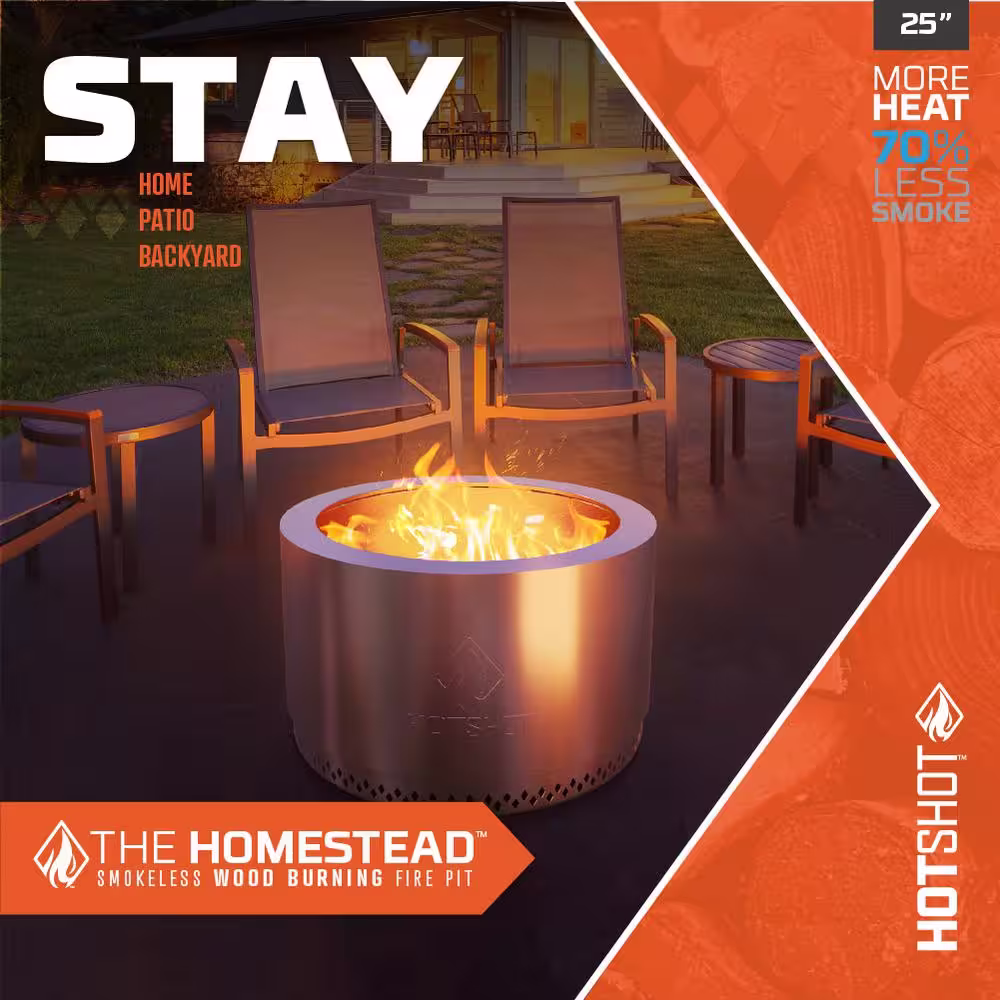 HotShot Homestead Low Smoke 25 in. Round Wood-Burning Fire Pit in Denali Black with Cover