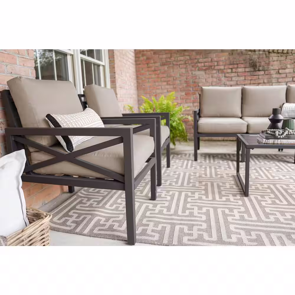 Leisure Made Blakely 6-Piece Aluminum Patio Conversation Set with Tan Polyester Cushions