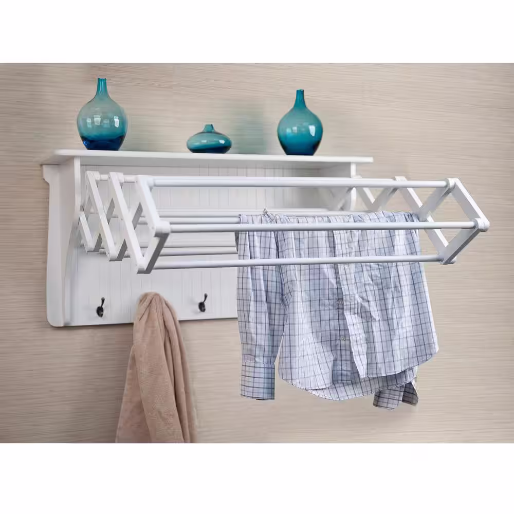 DANYA B 36 in. White Wall Retractable Accordion Drying Rack