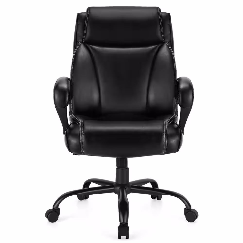 Costway Black 400 lbs. Big and Tall Leather Office Chair Adjustable High Back Task Chair