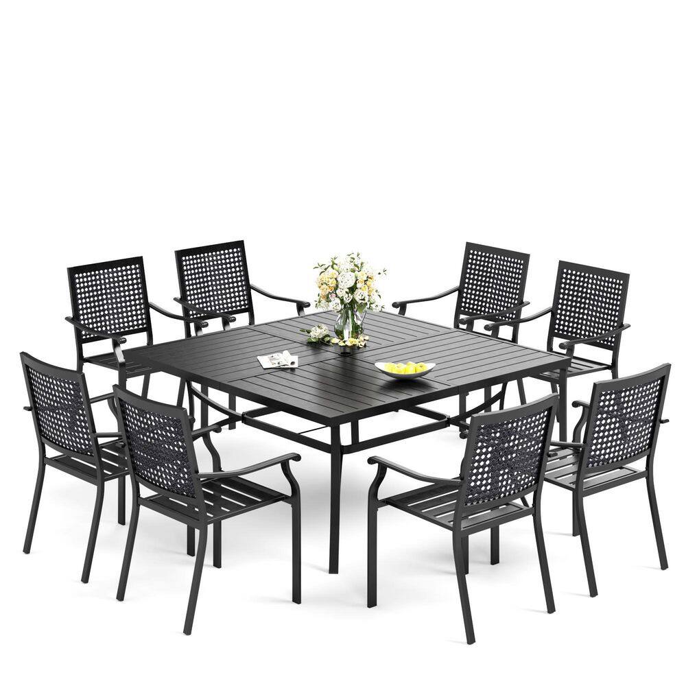 None 9-Piece Metal Outdoor Dining Set with Square Table and Stackable Chairs