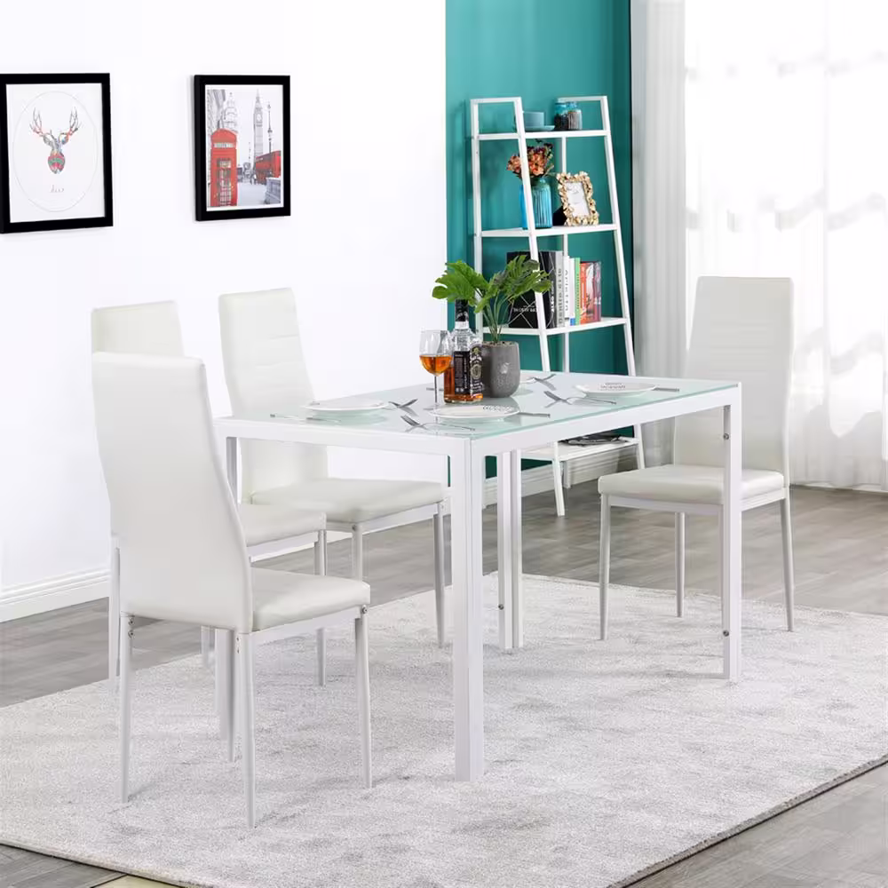 Karl home White PU Leather Metal Side Chair Dining Chairs (Set of 6)