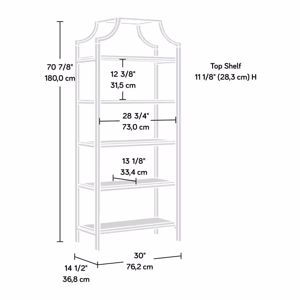 SAUDER International Lux 70.866 in. Faux Deco Stone Metal 5-Shelf Accent Bookcase